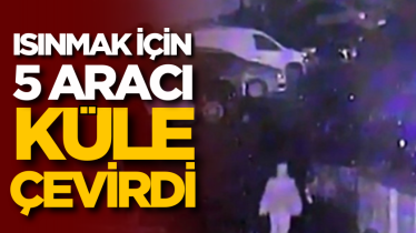 Isınmak için 5 aracı küle çevirdi