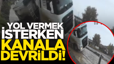 Yol vermek isterken kanala devrildi!
